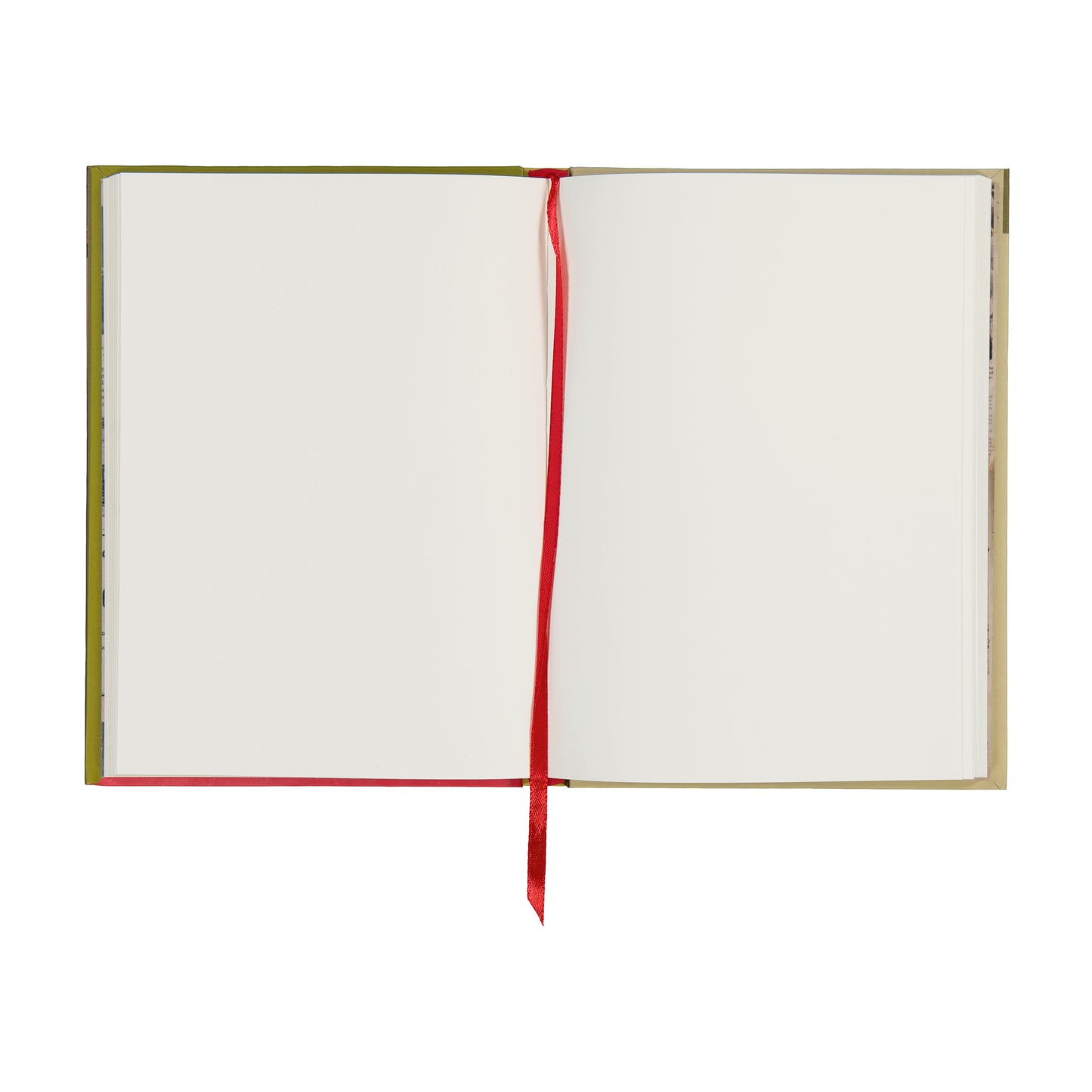 Open notebook with a red ribbon on a white background