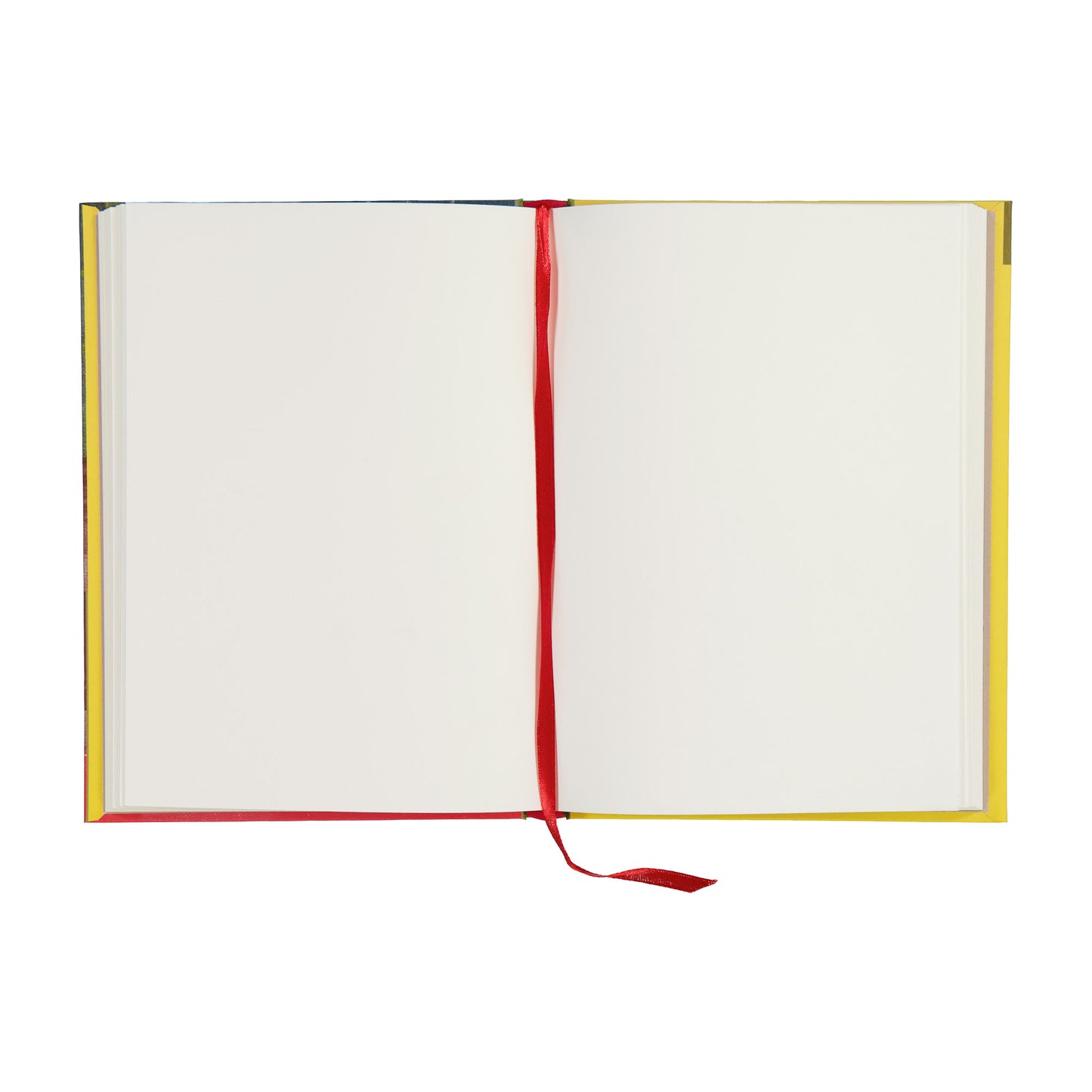 Open notebook with a red ribbon on a white background