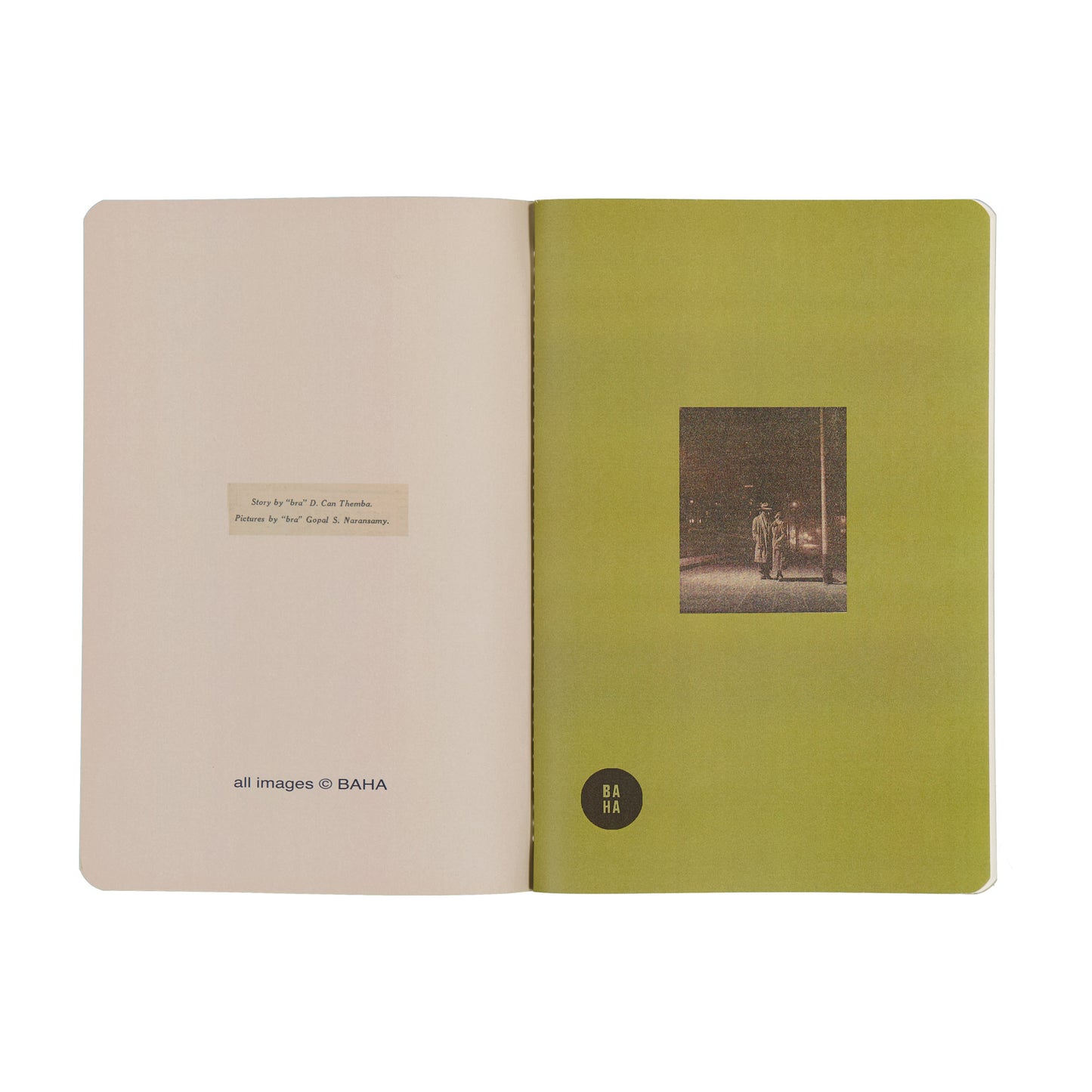 Open book with a green cover and beige interior on a white background