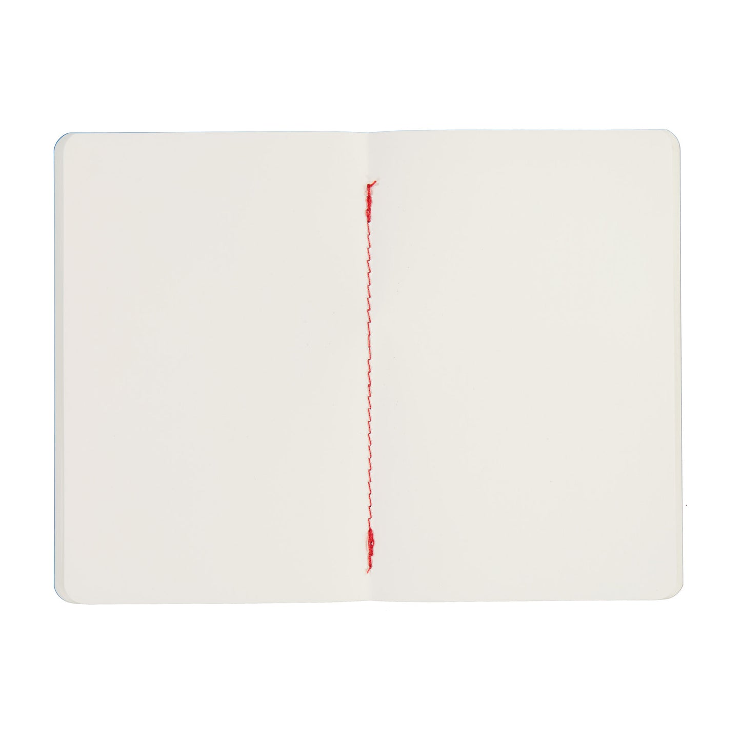 White notebook with red stitching on a white background