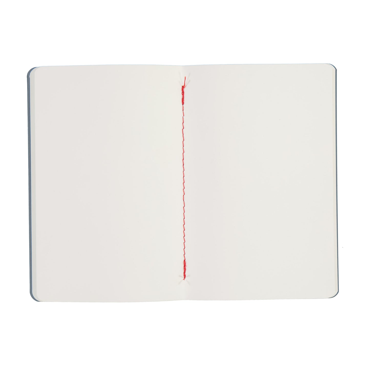 White notebook with red stitching on a white background