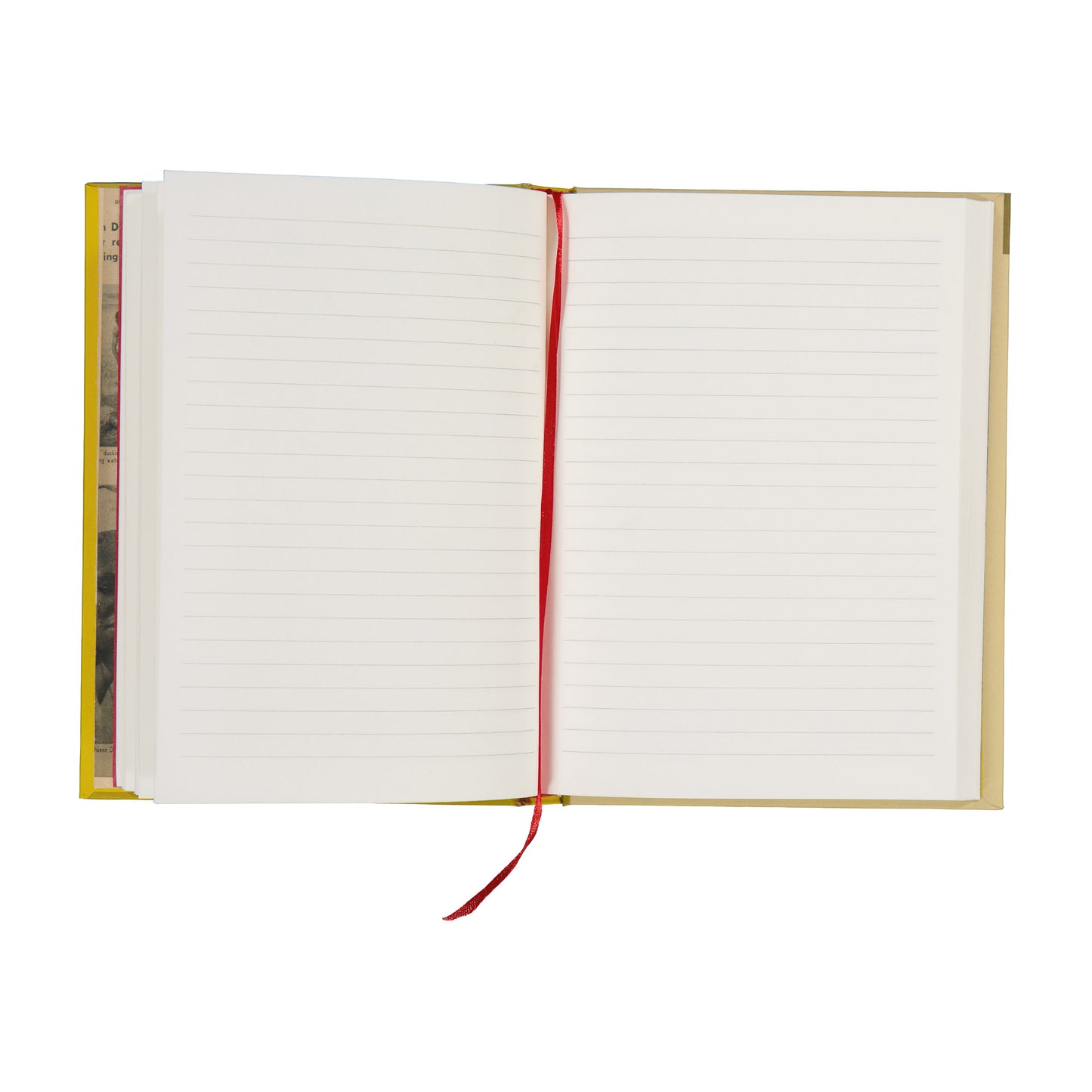 Open notebook with blank pages on a white background