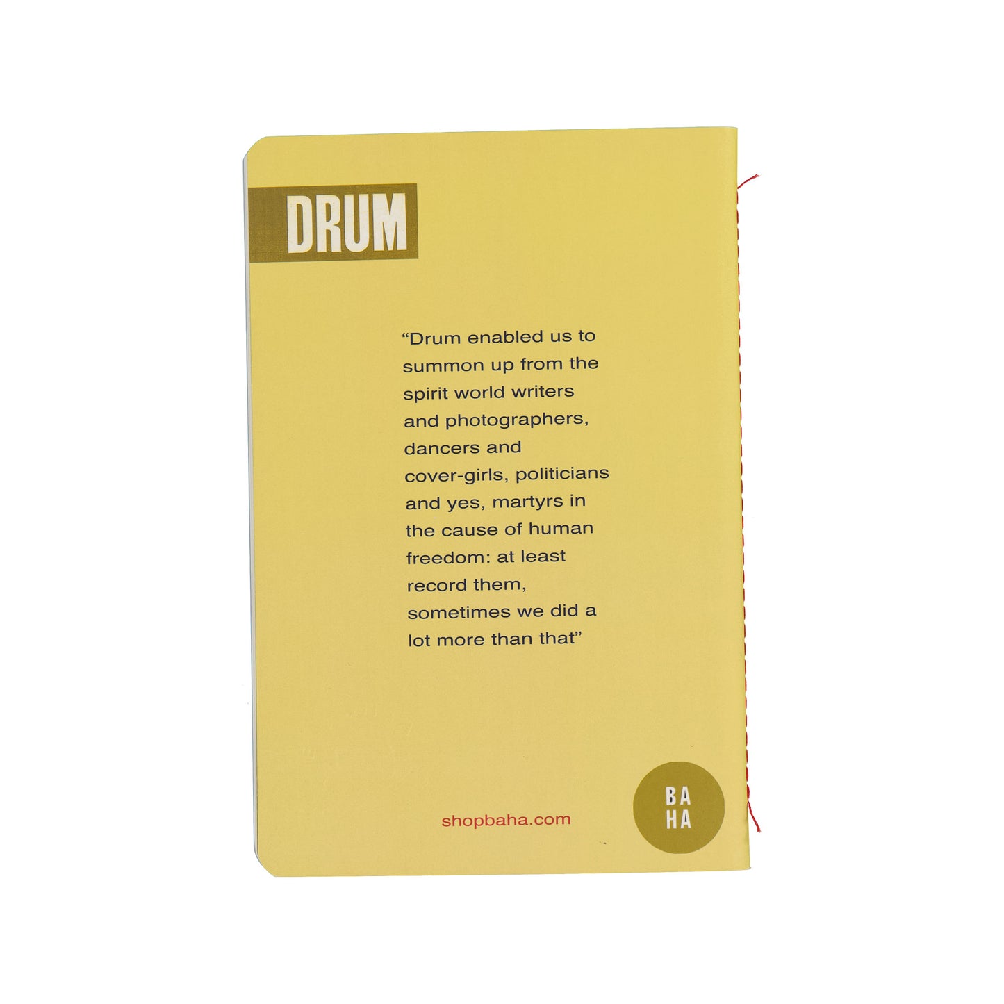 Yellow card with text and 'DRUM' branding on a white background
