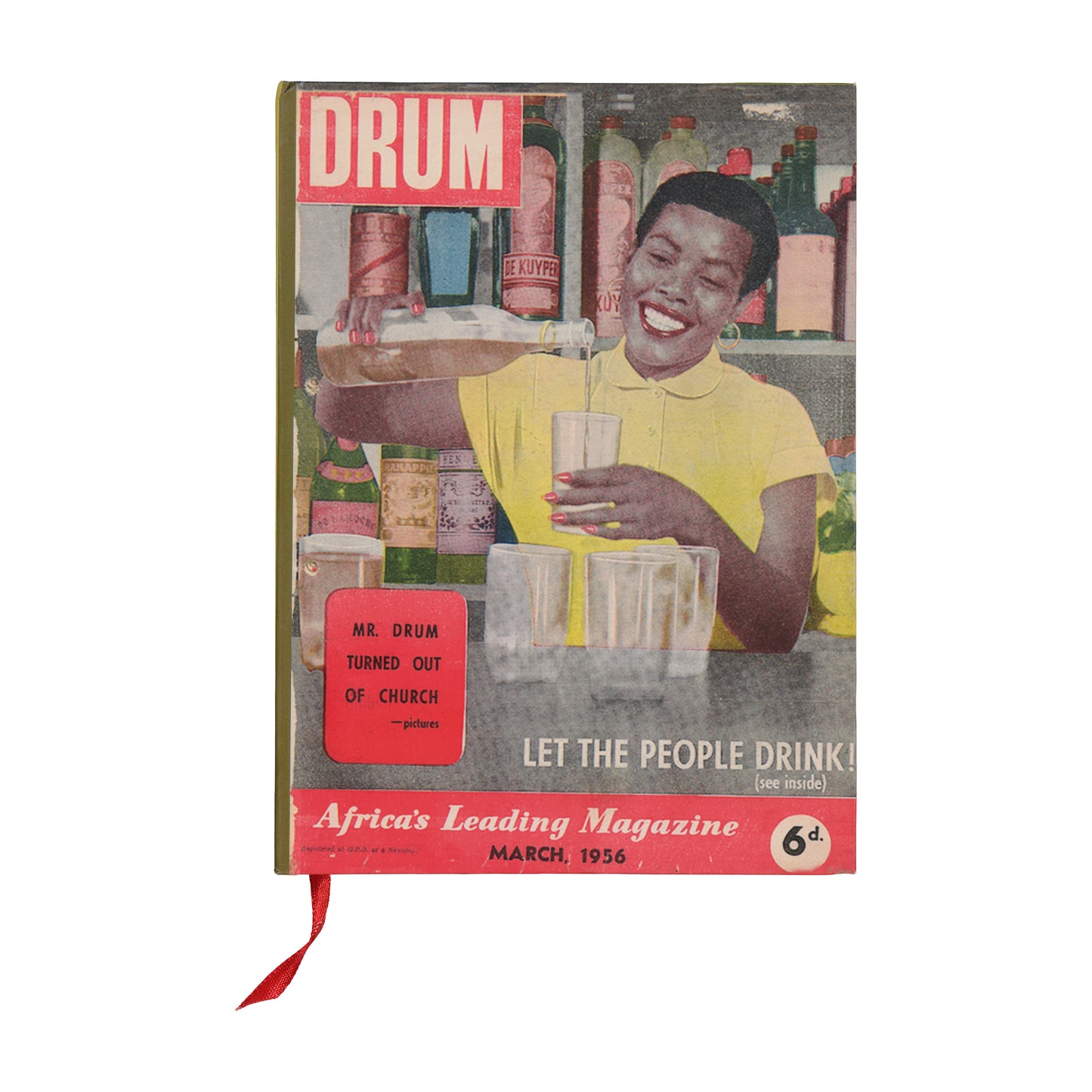 Notebook with a woman holding a glass of beer, featuring the title 'DRUM'.