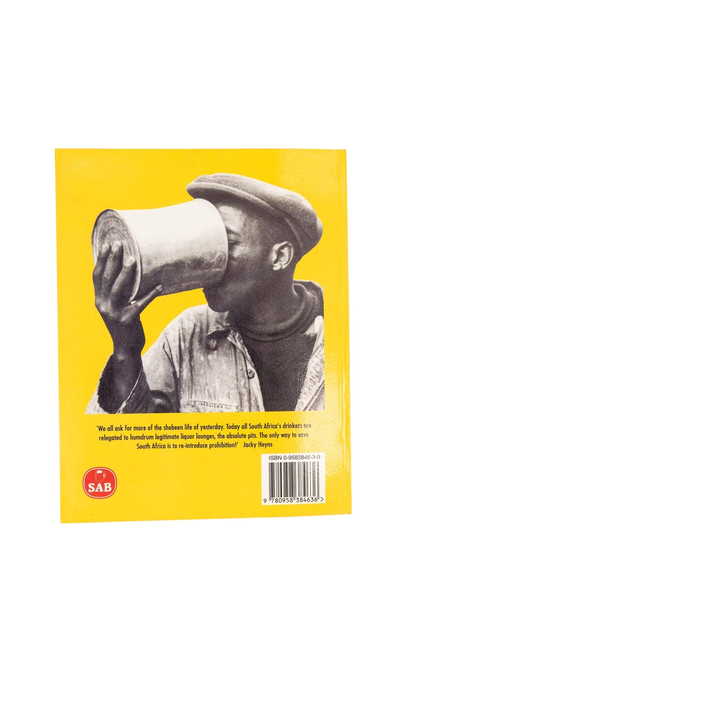 Book cover with a yellow background and black and white illustration of a person drinking from a cup.