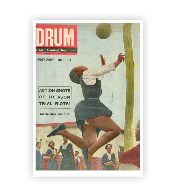 Vintage magazine cover featuring a woman playing basketball with text about trials and riots.