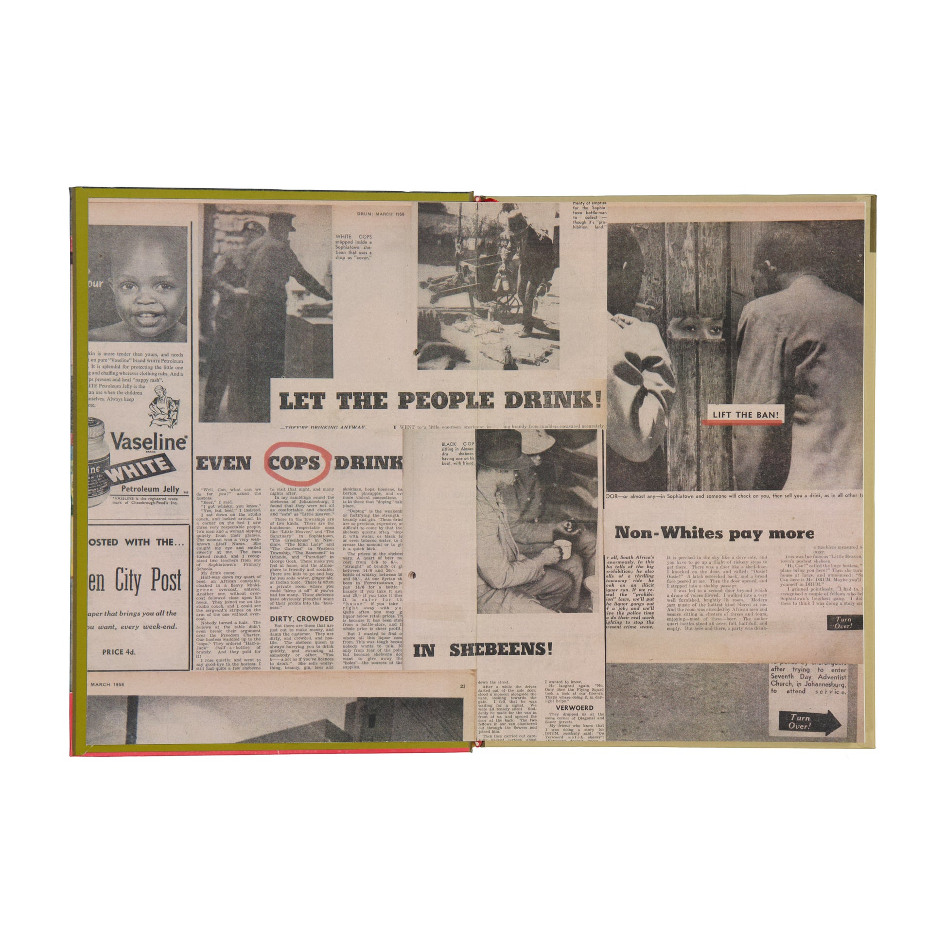 Archival wrap with various headlines and images on a white background