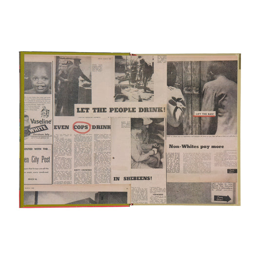 Archival wrap with various headlines and images on a white background