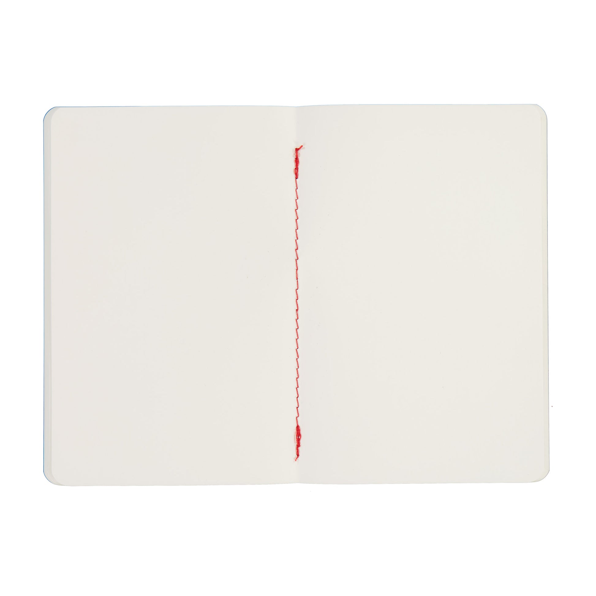 White notebook with red stitching on a white background