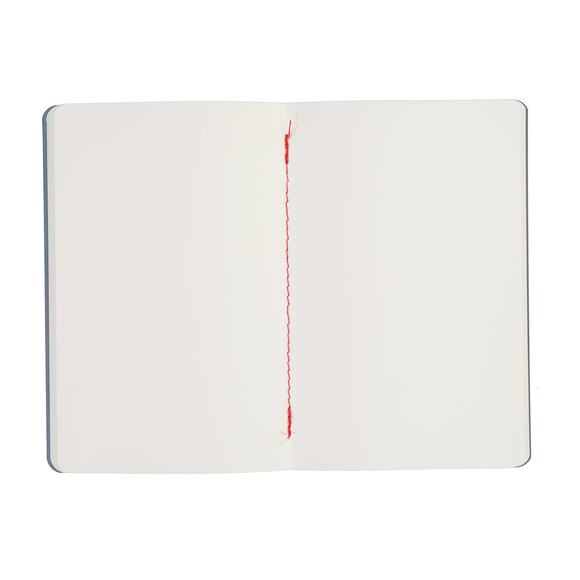 White notebook with red stitching on a white background
