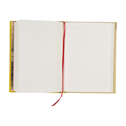 Open notebook with blank pages on a white background