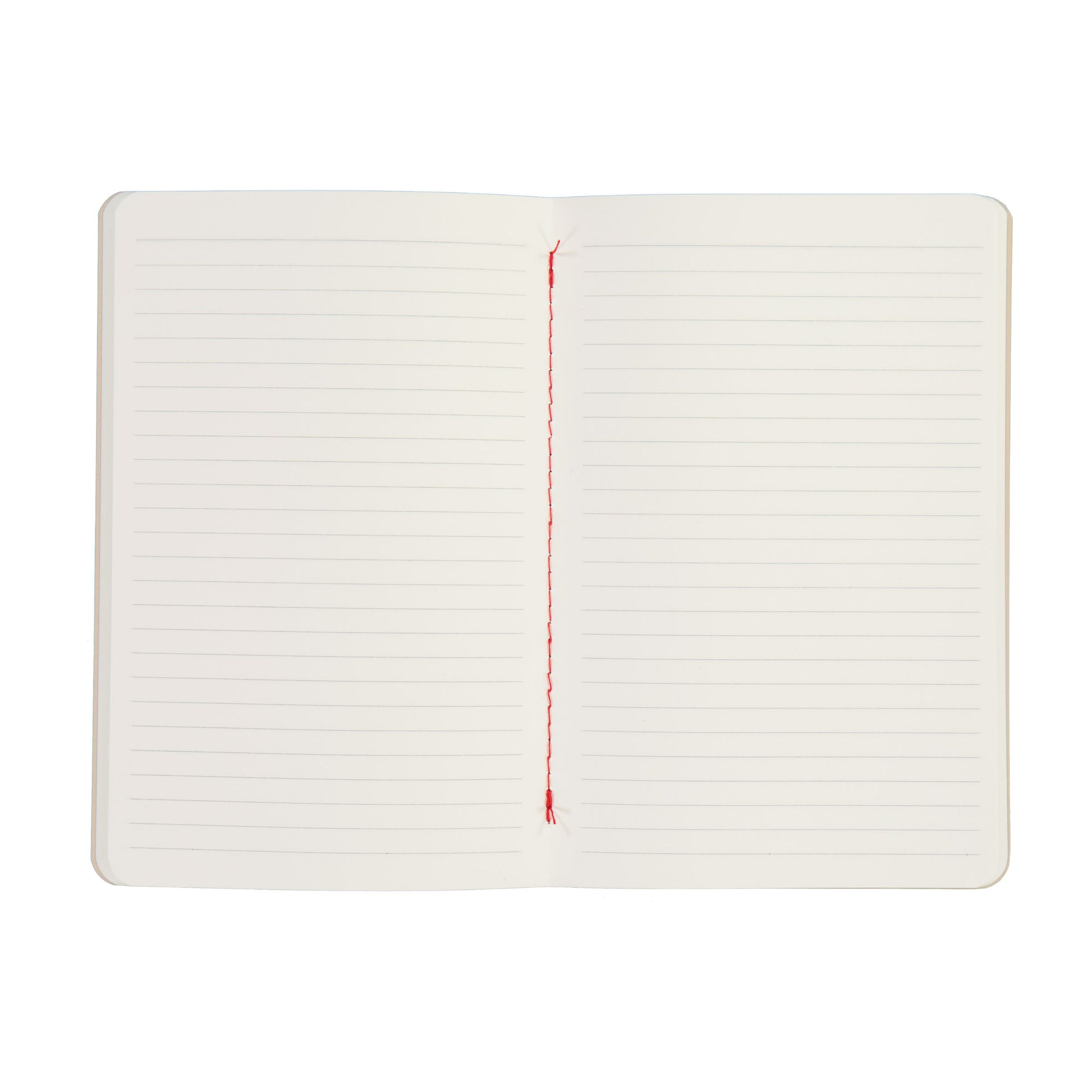 Open notebook with lined pages on a white background