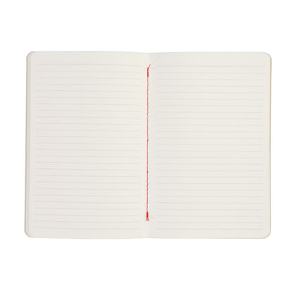 Open notebook with lined pages on a white background