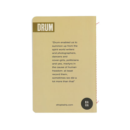Beige notebook with text and branding on a white background
