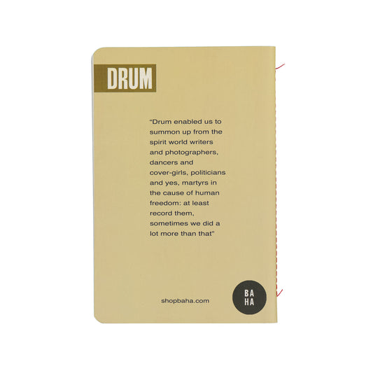 Beige notebook with text and branding on a white background