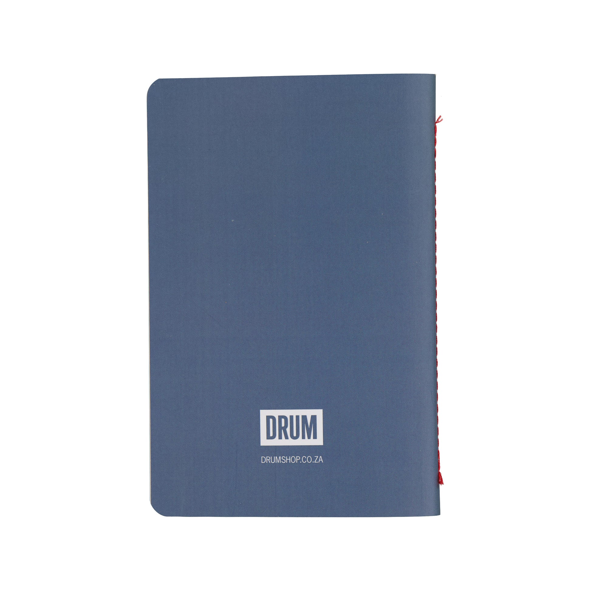 Blue notebook with 'DRUM' logo on a white background