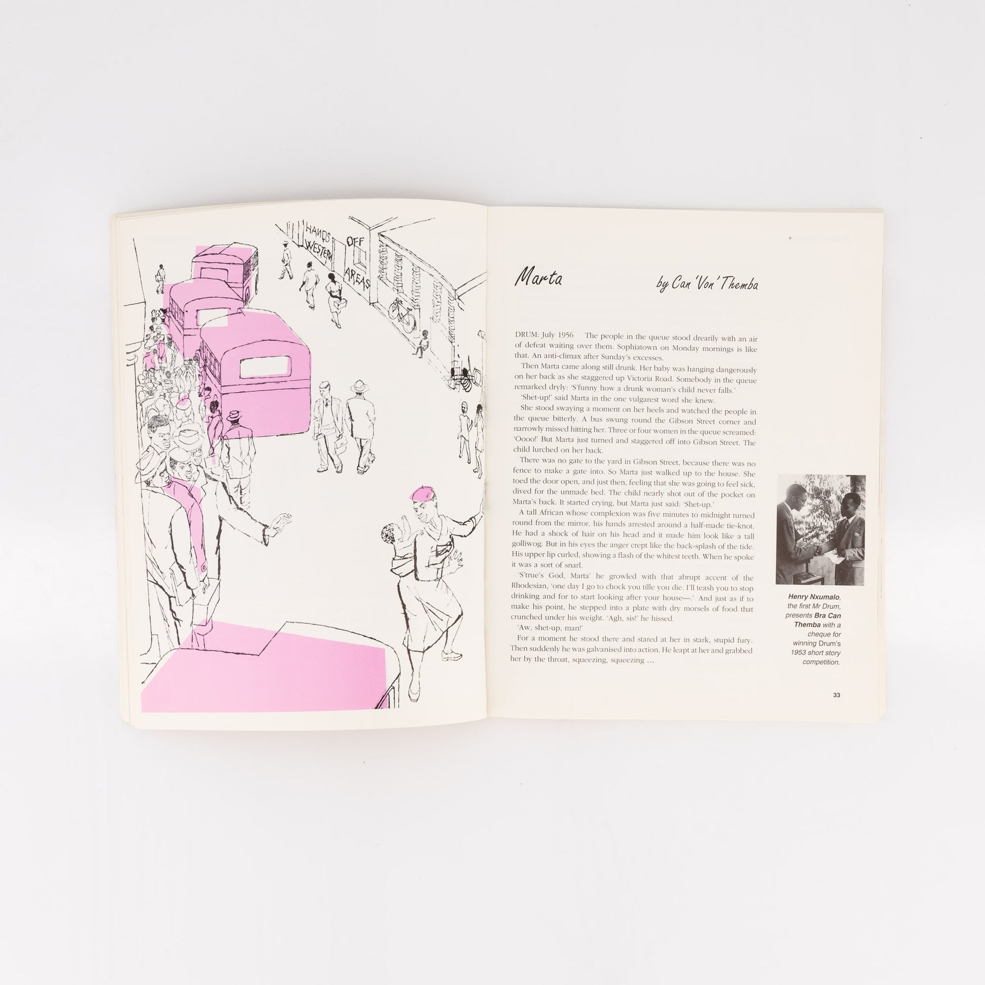 Open book with illustrations and text on a white background