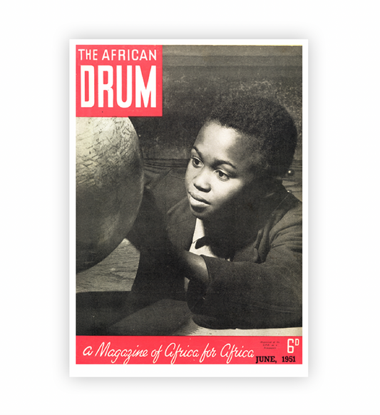 Magazine cover of 'The African Drum' featuring a young boy with a ball, published in June 1951.