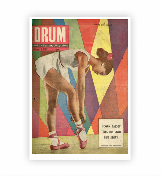 Vintage Drum magazine cover with a dancer on a colourful geometric background