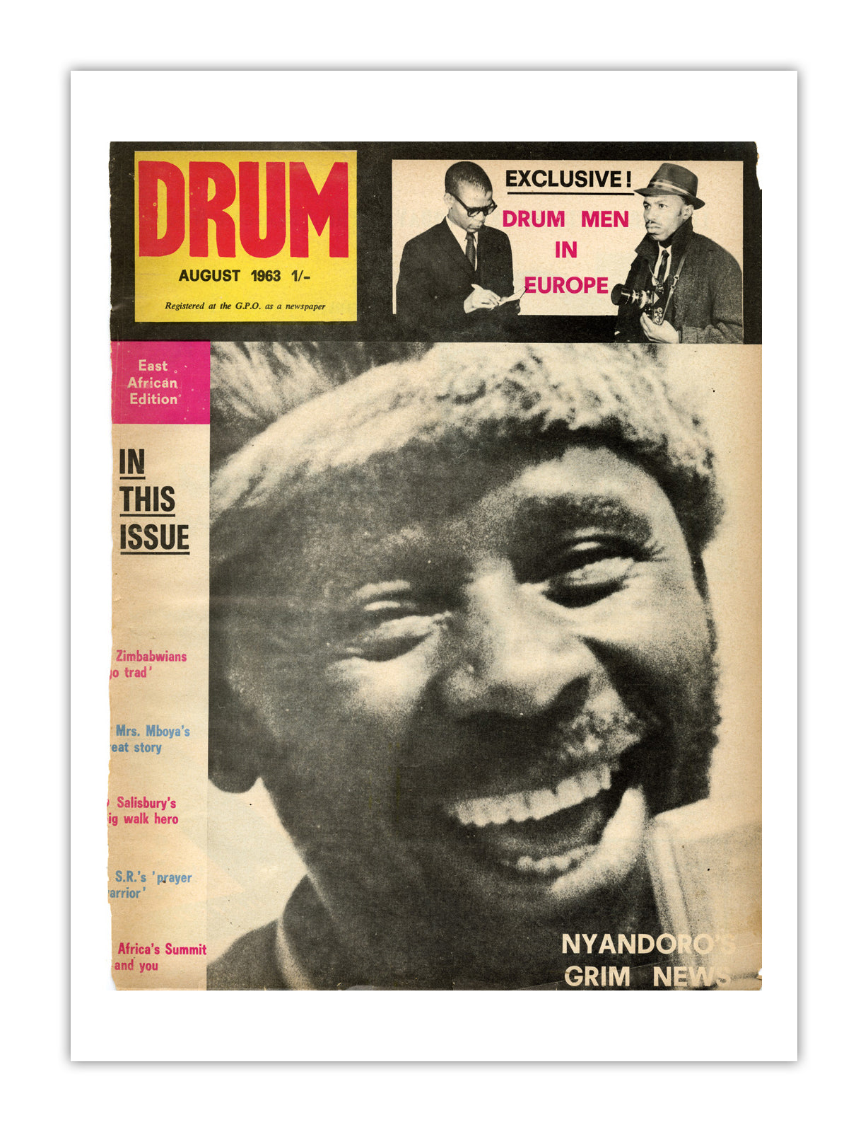 East Africa Drum Magazine cover, August 1963 – archival poster print
