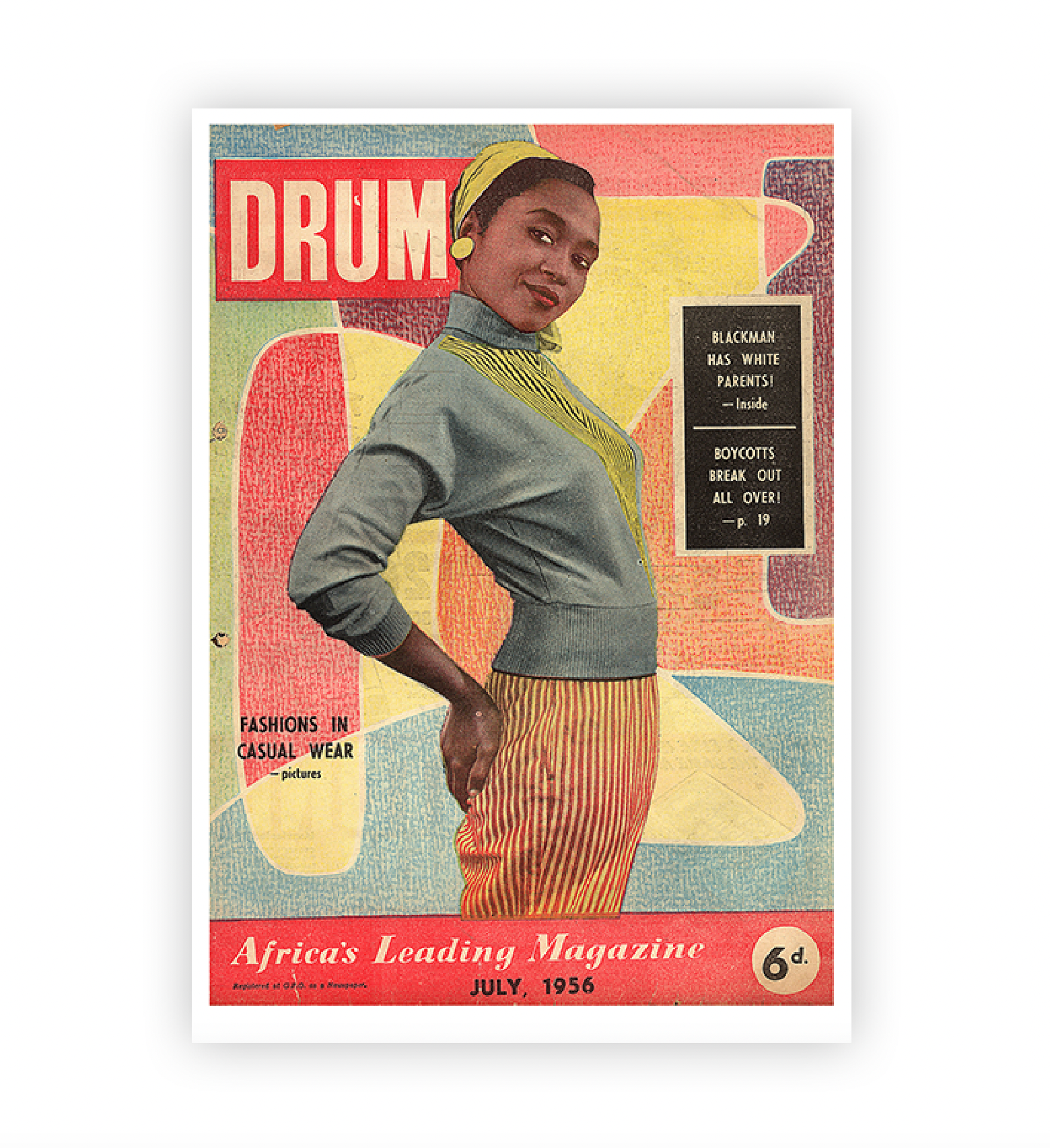 Vintage magazine cover featuring a woman with colorful text and graphics